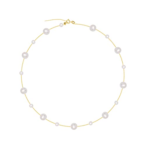 925 Sterling Silver Dainty Freshwater Cultured Pearl Choker Necklace White Genuine Real Pearl Charm Necklaces Jewelry Gifts for Her - color: Satellite Pearl-Gold Plus 4-5mm&8-9mm