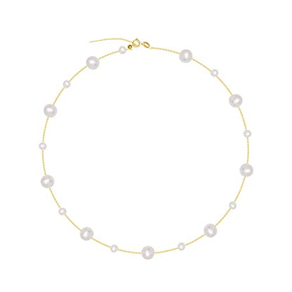 925 Sterling Silver Dainty Freshwater Cultured Pearl Choker Necklace White Genuine Real Pearl Charm Necklaces Jewelry Gifts for Her - color: Satellite Pearl-Gold Plus 4-5mm&8-9mm