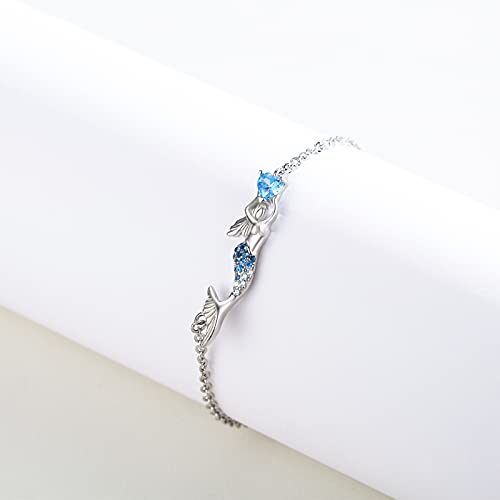 925 Sterling Silver Bohemia Hawaiian Beach Mermaid Floral Bracelet Birthday Graduation Gifts for Women with Gifts Box - style: 10A-Mermaid（Blue）