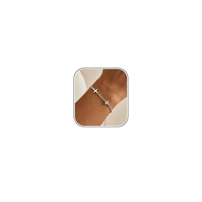 Bracelets for Women, Dainty Gold Silver Ring Bracelet Hand Chain | Cubic Zirconia Pearl Charms, 14K Gold Plated, Adjustable Fit, Trendy Stackable Link Chain, Waterproof Jewelry, Gift for Her - color: Silver-cross+clover charm bracelet