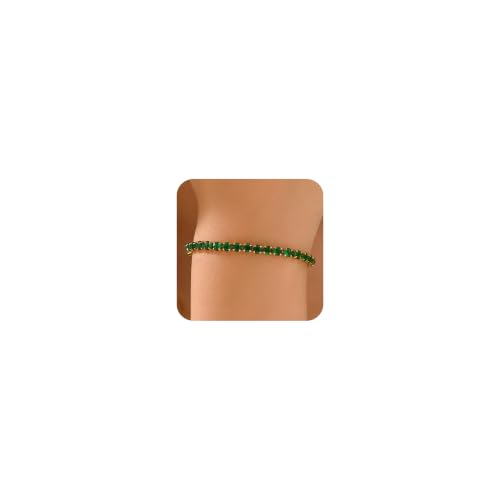 18K Gold Plated Tennis Bracelets for Women, Adjustable Cubic Zirconia Bracelet with Multi-color 4mm CZ Diamond Paperclip Chain, Dainty Trendy Birthday Bridal Jewelry Gifts for Women Daily Party Wear - color: Green