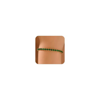 18K Gold Plated Tennis Bracelets for Women, Adjustable Cubic Zirconia Bracelet with Multi-color 4mm CZ Diamond Paperclip Chain, Dainty Trendy Birthday Bridal Jewelry Gifts for Women Daily Party Wear - color: Green