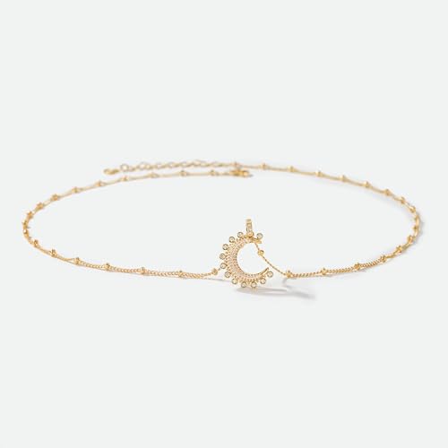MTMY Gold Moon Pendant Necklace for Women,14K Gold Plated Dainty Chain Crescent Moon Sun Star Necklace Jewelry - style: moon-white