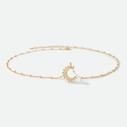 MTMY Gold Moon Pendant Necklace for Women,14K Gold Plated Dainty Chain Crescent Moon Sun Star Necklace Jewelry - style: moon-white