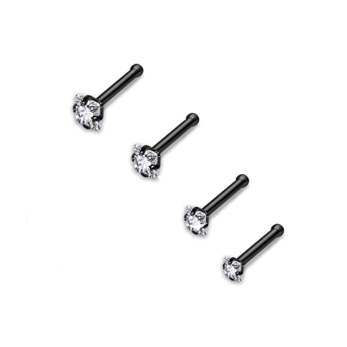 AllerPierce 20G 20Pcs Nose Studs Rings Stainless Steel CZ L Shape Bone Screw Stud Nose Piercing Jewelry for Women Men Hypoallergenic Nose Pin 1.5mm 2mm 2.5mm 3mm - color: Black - Straight