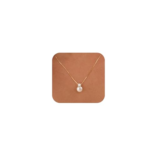 WFYOU Silver Gold Pearl Necklaces for Women 14K Gold Plated Dainty Necklace | Wedding Charm Pendant Necklace, Simple Pearl Necklace Waterproof Non Tarnish, Pearl Jewelry, Mothers Day Bridesmaid Gifts - color: Gold, size: 10mm