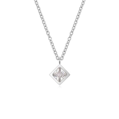 Dainty 316L Stainless Steel Square Necklace for Women Trendy, Cubic Zirconia Square Pendant Necklace Jewelry - color: Original SS