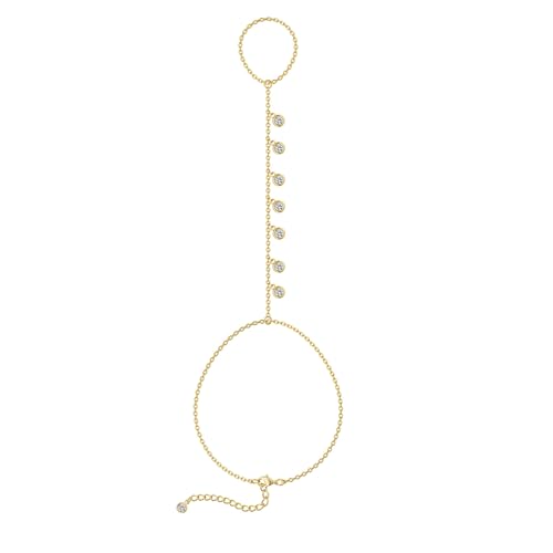 MFRYK Gold/Silver Bracelets For Women,Trendy 14k Gold/Silver Plated lightweight Dainty Chunky Thin Cuban Link Paperclip Chain Tennis Bangle Bracelets Stack Set,Ring Hand Chain Bracelet,Gold Jewelry Gift For Women Fashion Accessories - style: 7CZ hand chai
