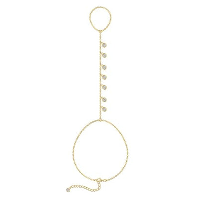 MFRYK Gold/Silver Bracelets For Women,Trendy 14k Gold/Silver Plated lightweight Dainty Chunky Thin Cuban Link Paperclip Chain Tennis Bangle Bracelets Stack Set,Ring Hand Chain Bracelet,Gold Jewelry Gift For Women Fashion Accessories - style: 7CZ hand chai