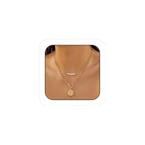 Gold Pirate Necklace for Women Layered Stack Charm Necklace Coin Pendant Necklaces Chunky Pirate Necklaces Pirates Costume Jewelry Accessories - color: gold2