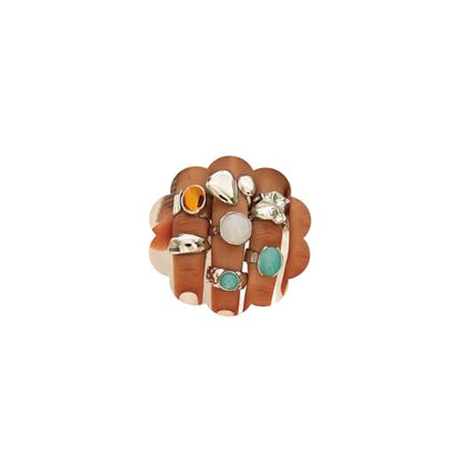 Chunky Gemstone Rings for Women Gold Silver Chunky Rings Set Adjustable Thick Statement Ring Trendy Fashion Silver Jewelry - style: BSilver