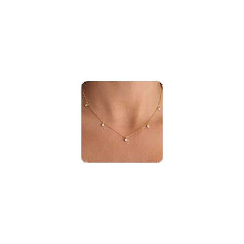 Dainty Silver Gold Necklaces for Women Cute Station Choker Simulated Diamond Necklace Simple Layering CZ Necklace Trendy Jewelry Gifts - color: Gold, style: 5pcs Hanging CZ-Cable Chain
