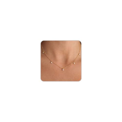 Dainty Silver Gold Necklaces for Women Cute Station Choker Simulated Diamond Necklace Simple Layering CZ Necklace Trendy Jewelry Gifts - color: Gold, style: 5pcs Hanging CZ-Cable Chain