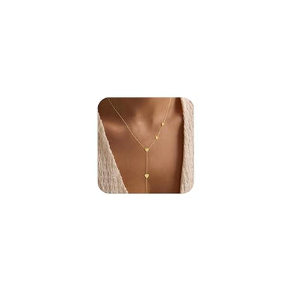 CHESKY Lariat Gold Necklace for Women, Dainty Long Necklace 14k Gold Plated Y-Shaped Pendant Necklace Trendy Layered CZ Beaded Chain Drop Necklaces Simple Gold Jewelry for Women Gifts - color: 5