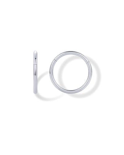 PAVOI Clicker Hoop Earrings for Women & Men, 14K Gold Plated Hinged Huggies | Hypoallergenic Titanium Piercing Earrings, Piercing Jewelry Cartilage Helix Nose Ring Tragus Rook Septum 16-18-20 Gauges - color: Titanium, size: 20 Gauge 8mm