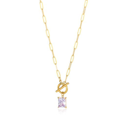 Diamond Necklaces for Women Natural Stone Paperclip Toggle Necklace 14K Gold Plated Emerald Birthstone Necklace for Women Paper Clip Chain Blue Green Cubic Zirconia Pendant Birthday Gifts for Women Mother Jewelry - color: 06. June(Alexandrite)