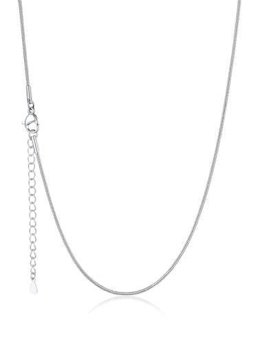 U7 Snake Necklace for Women 14K Gold Plated/Silver/Rose Gold/Black Chain Necklace Hypoallergenic, Stainless Steel Tiny Snake Chain Necklace 1/1.2/1.5/2MM, 14-30" Adjustable Minimalist Gift - color: e.Silver-1.2mm