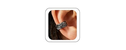 Gothic Stainless Steel Ear Cuffs Non Piercing Cartilage Clip On | Punk Emo Y2k Alt Goth Style,Men Women,Silver Fake Earring,Hypoallergenic Adjustable,Jewelry Gift,Edgy design - color: L3-Black Leaf Design