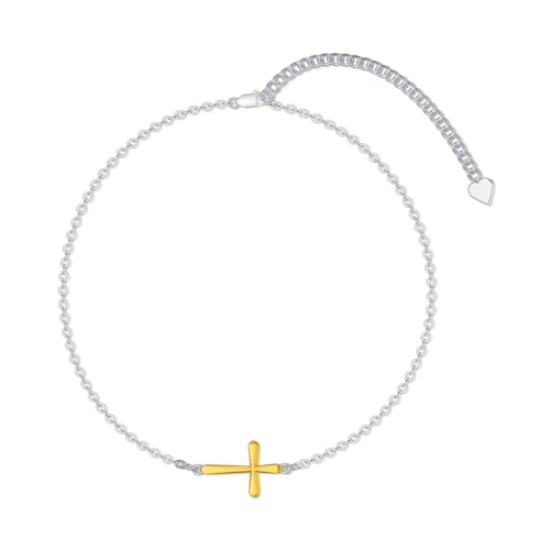 925 Sterling Silver Anklet Foot Bracelet with Crystal from Austria, Anklet Jewelry Gifts for Women 11 Inch Adjustable - style: Cross