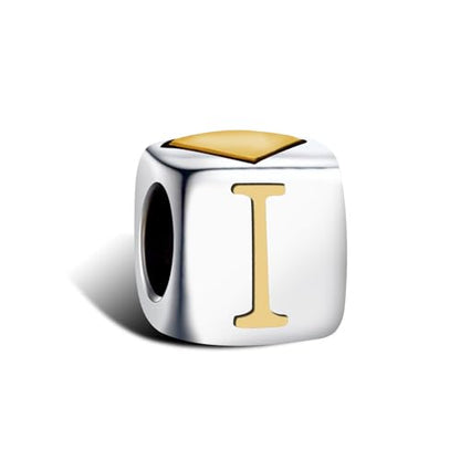 KunBead Initial A-Z Letter Gold Heart Alphabet Love Bead Birthday Charms Compatible with Pandora Charm Bracelet for Women - style: Letter I