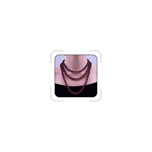 Pearl Necklaces for Women 60'' 70" Long Pearl Necklace 15.75'' Pearl Choker Necklace Chunky Bead Layered Faux Pearl Dangle Wedding Bridal 1920s Gatsby Christmas Costume Jewelry Gifts - color: Wine Red-60''