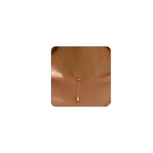 18K Gold Plated Minimalist Drop Y-Shaped Necklace for Women | Simple Lariat Necklace, Minimalist Everyday Jewelry,Y-Shaped Necklace - style: Y Waterdrop-Gold