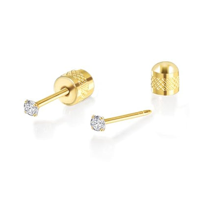Titanium Earrings Push-in Threadless Flat Back Stud Earrings for Women Men, Cartilage Earring Hypoallergenic Cubic Zirconia Earrings Studs for Helix Tragus Piercing Jewelry - color: Gold-2mm