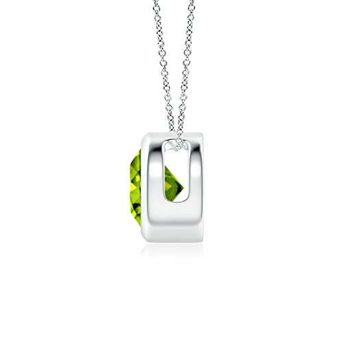 Angara Natural Peridot Solitaire Pendant for Women | Bezel-Set Round Peridot Solitaire Pendant in 14K Solid Gold/Silver/Platinum With 18" Chain | August Birthday, Anniversary, Gemstone Jewelry Gift