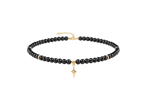 PEARLADA Turquoise Beaded Choker Necklace Chakra Stone Necklace Adjustable - color: Black Onyx Beads 6mm