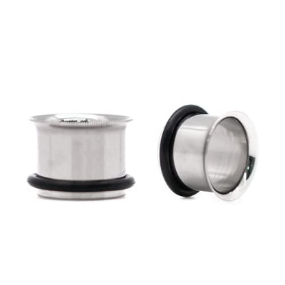 Forbidden Body Jewelry 12G-1 Inch Surgical Steel Single Flared Tunnel Plugs Plus O-Ring, Choose Pcs/Gauge - style: 2pcs: 14mm (9/16")