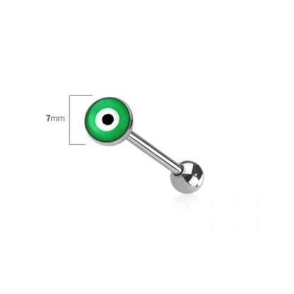 Pierced Owl 14GA 316L Stainless Steel Epoxy Acrylic Evil Eye Tongue Barbell - style: Blue