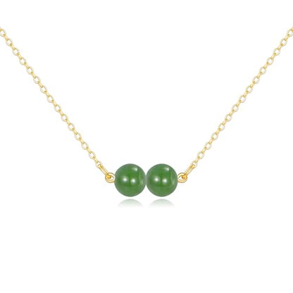 KECHO 14K Real Gold Beads Pendant Necklace Solid Yellow Gold Jewelry Anniversary Birthday Gifts for Women - color: Green Jade 2