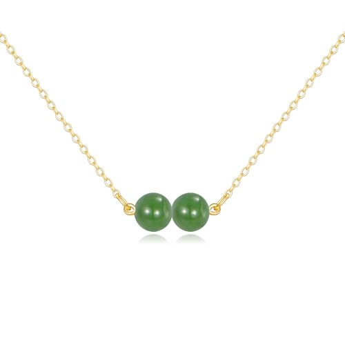 KECHO 14K Real Gold Beads Pendant Necklace Solid Yellow Gold Jewelry Anniversary Birthday Gifts for Women - color: Green Jade 2