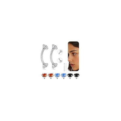 16G Eyebrow Piercing Jewelry 316L Stainless Steel | Internally Threaded CZ, 6-14MM, Multi-Purpose: Rook, Lip, Navel, Ear, For Women - style: 10MM