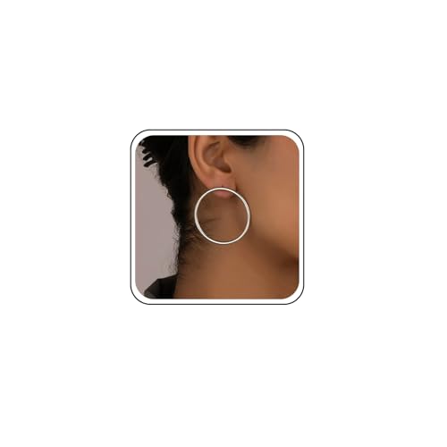 Vintage Large Round Circle Earrings Gold Thin Hoop Big Round Dangle Earrings Minimalist Statement Geometry Hollow Circle Studs Jewelry for Women - color: Silver