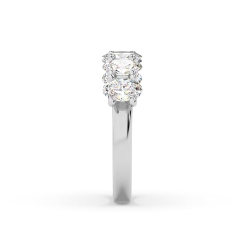 Houston Diamond District 1 to 6 CT Lab Grown Oval Cut Diamond 5 Stone Band | 14K White Gold Anniversary Band Five Stone Stackable Wedding Ring in Solid Gold E-F Color VS Quality - color: 14K White Gold, size: 4