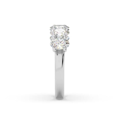 Houston Diamond District 1 to 6 CT Lab Grown Oval Cut Diamond 5 Stone Band | 14K White Gold Anniversary Band Five Stone Stackable Wedding Ring in Solid Gold E-F Color VS Quality - color: 14K White Gold, size: 7
