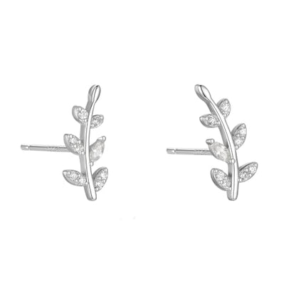 Rnivida 925 Sterling Silver Dainty Cz Climber Stud Earrings, Hypoallergenic Small Cubic Zirconia Ear Crawler Earring for Women - color: Leaf - Silver