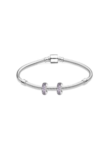 ARTCHARM Clasp Love Safety Chain Charm - Authentic 925 Sterling Silver Heart Beads - Fit European Style Bracelet - color: 2pcs Purple Spacer Stopper