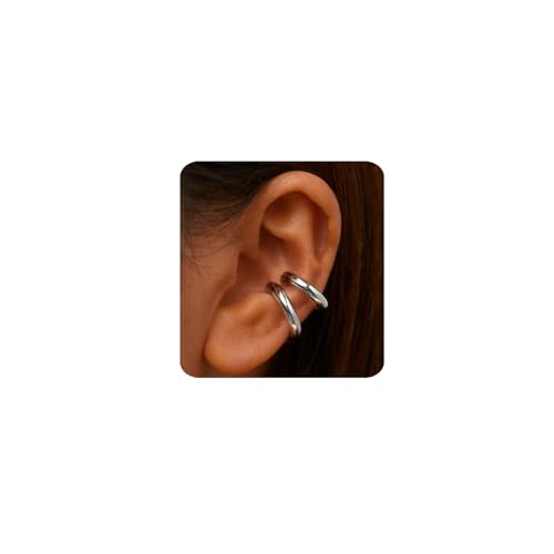 MUMREUES Chunky Ear Cuffs Non Piercing for Women 14K Gold Plated Cuff Earring Trendy Clip on Cartilage Helix Earrings Fake Earring Jewelry Gift - color: Silver