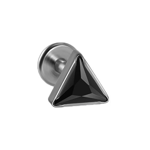 16G Triangle Cubic Zirconia Cartilage Stud Earrings for Women Men G23 Titanium Conch Helix Tragus Studs Earrings Lip Studs Rings Labret Monroe Medusa Piercing Jewelry - color: Black