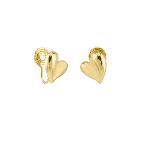 Clip on Chunky Heart Small Stud Earrings for Women Non Pierced Ear Gold-Plated Hearted Shaped Cuff Wrap Fake Studs Hypoallergenic Fashion Jewelry for Her Bff