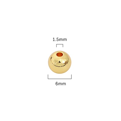 14K Gold Plated Round Spacer Beads 6mm 30pcs for Jewelry Making Findings Non Tarnish - color: 14K Gold, size: 6mm