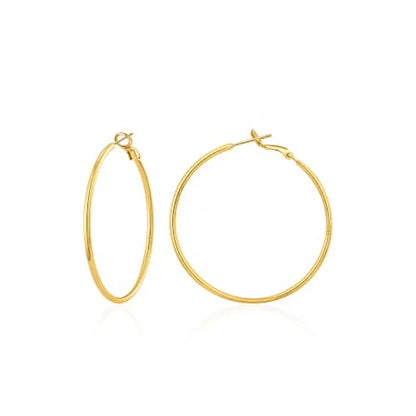 2MM S925 Sterling Silver Hoop Earrings Thin Gold Large Hoop Earring Lightweight Hypoallergenic Big Silver Thin Hoops Earring Gold Hoops Earrings for Women 30/40/50/60 MM - color: 50mm-Gold-1