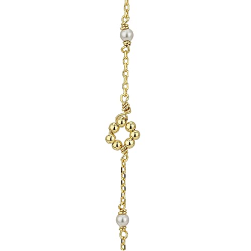 Vanbelle 18K Gold Plated Jewelry - Beaded Round Charm Anklet with White Faux Pearl - Stylish Designer Foot Jewelry - Unique Elegant Beautifully Designed Anklet for Women - 9" long + 1" extender