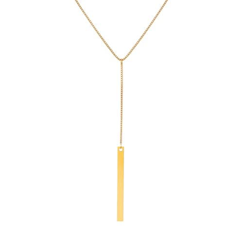 Stainless Steel Box Chain Y-Necklace, Long Rectangular Tassel Pendant, Gold Minimalist Choker 40cm for Women