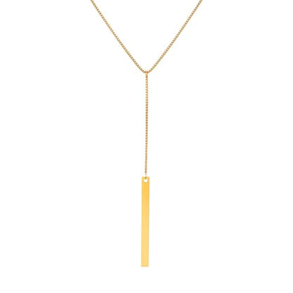 Stainless Steel Box Chain Y-Necklace, Long Rectangular Tassel Pendant, Gold Minimalist Choker 40cm for Women