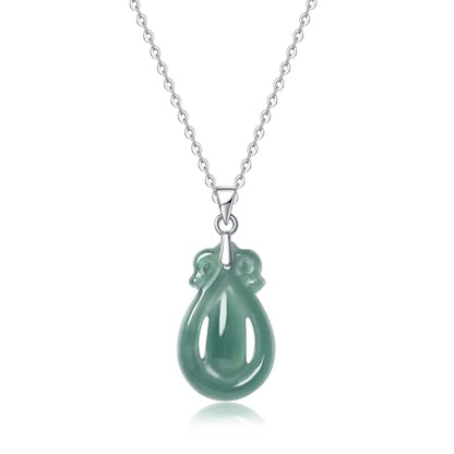 Real Green Jade Pendant Necklace for Women Donut/Heart/Clover/Teardrop/Rose/Lotus Flowers Genuine Jadeite Jewelry with Gold Plated 925 Sterling Silver Chain - style: Teardrop Silver Necklace