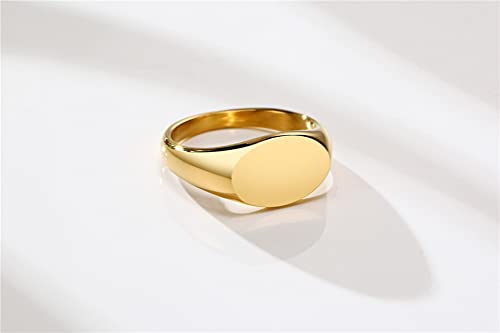 HIJONES Mens Stainless Steel Signet Ring Matte Brushed Square | Simple Statement ,Wedding Band,Polished Round - color: 9mm-Gold