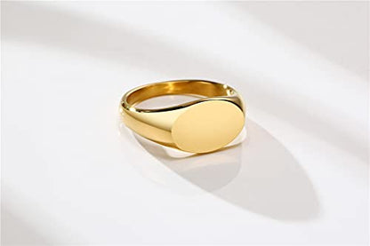 HIJONES Mens Stainless Steel Signet Ring Matte Brushed Square | Simple Statement ,Wedding Band,Polished Round - color: 9mm-Gold